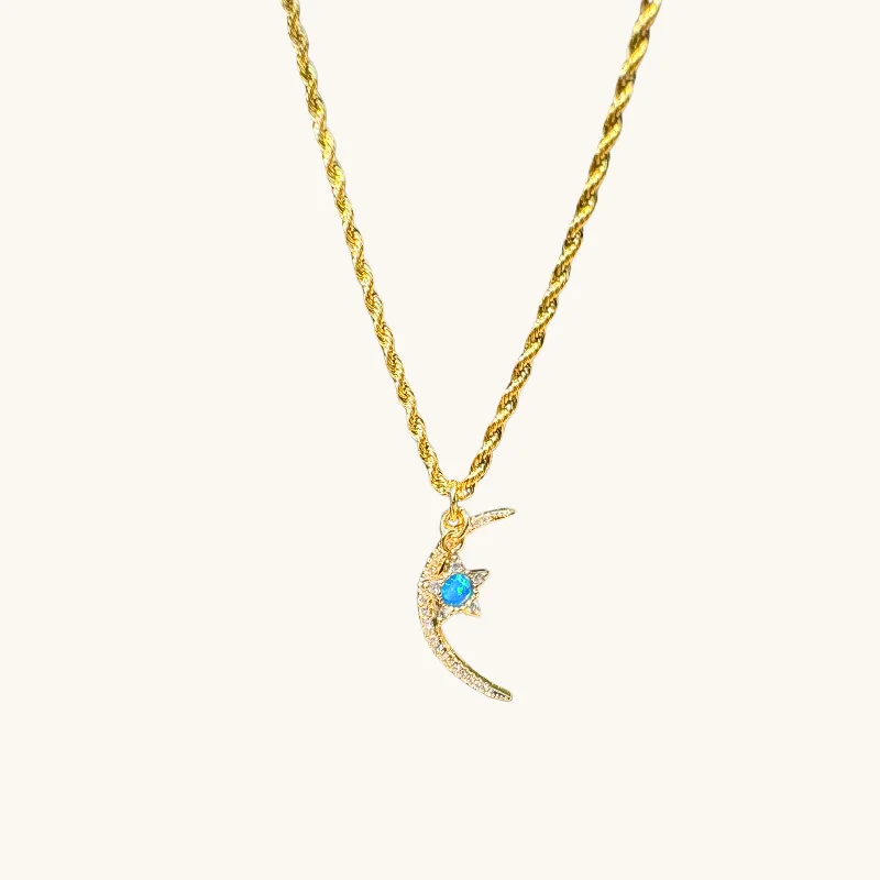 double chain necklaces for women -Blue Opal Star & Moon Necklace