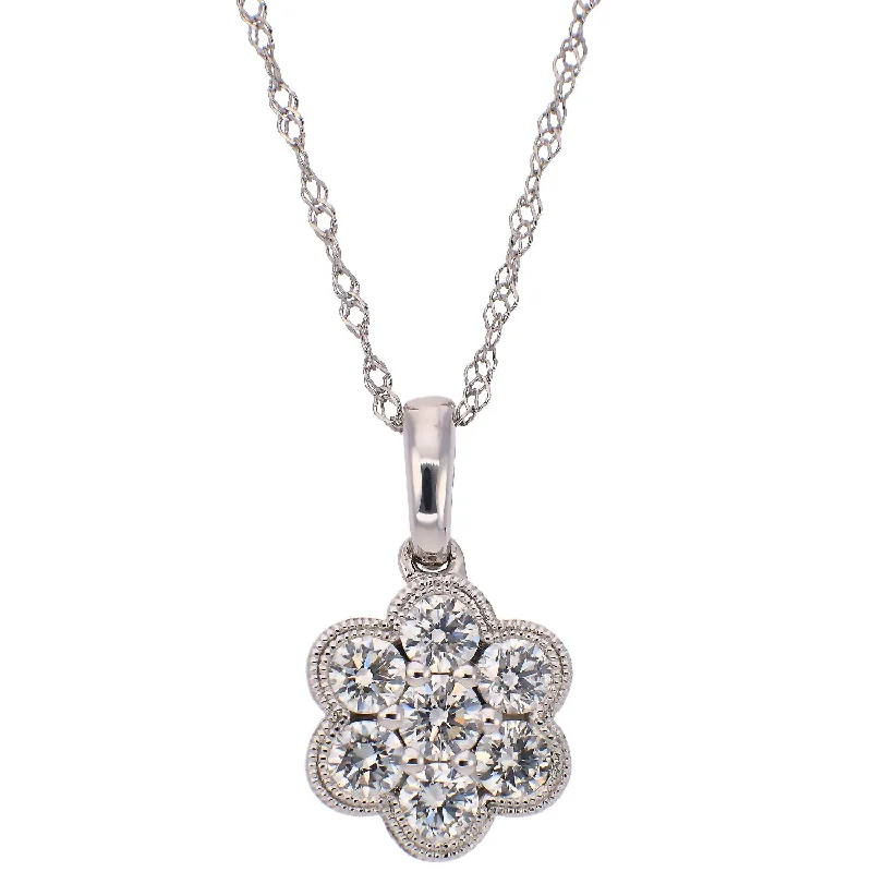 vintage necklaces for women -14K White Gold Diamond Flower Necklace