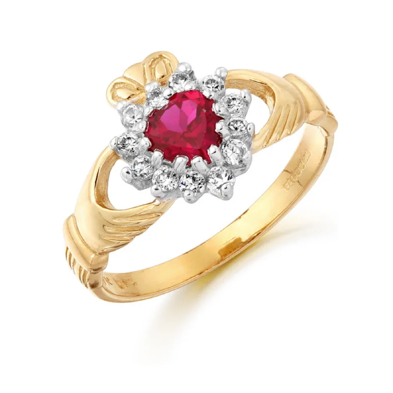 modern engagement rings for women -July Birthstone Claddagh Ring - 9ct Gold