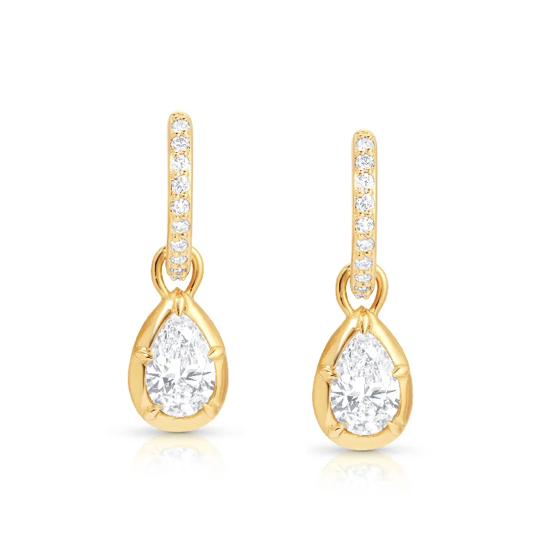 stud earrings for women -Pear Rosette Pave Hoop Earrings