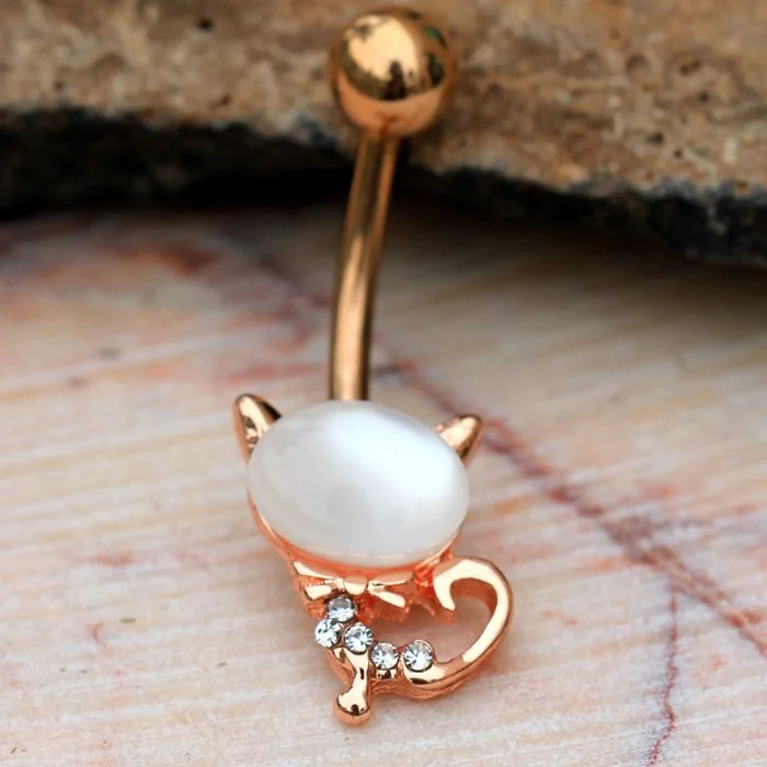 twisted rings for women -Rose Gold Plated Cat's Eye Cat Navel Ring