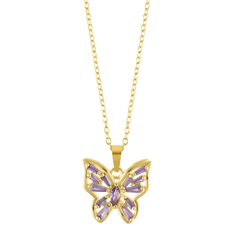 custom name necklaces for women -Tarnish Resistant 14k Gold Plated Pink Crystal Butterfly Necklace