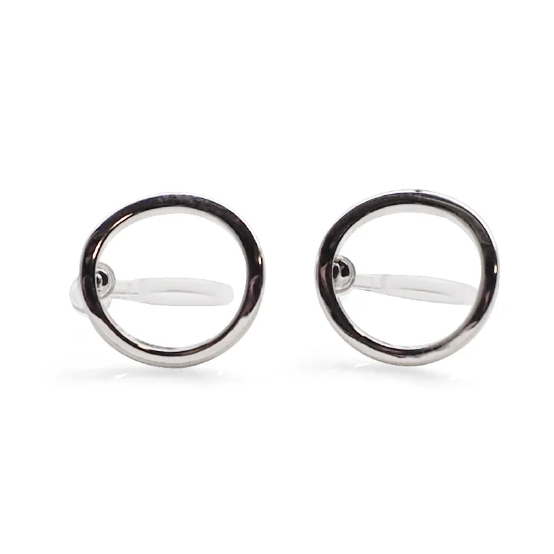 hoop earrings with diamonds -Curved Circle Hoop Invisible clip on stud earrings ( Silver tone )