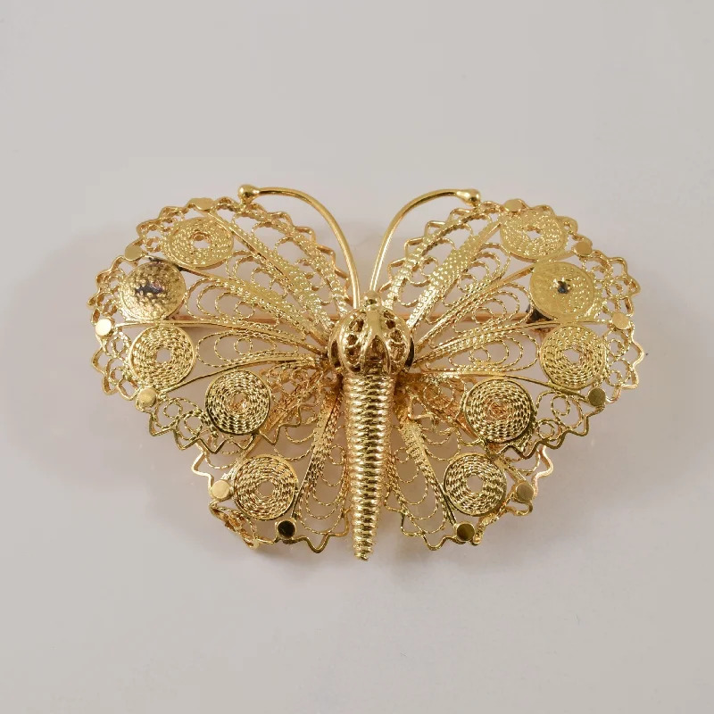 14k Yellow Gold Filigree Butterfly Brooch |