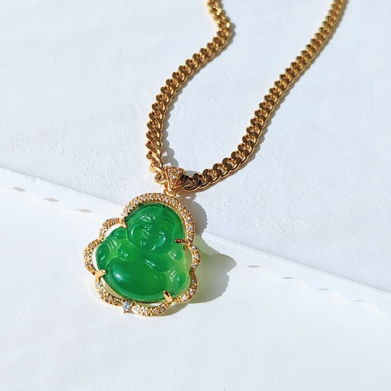 sparkling diamond necklaces for women -Men's Diamond Jade Buddha Necklace