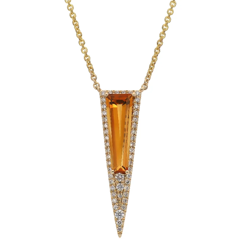 gemstone pendant necklaces for women -14K Yellow Gold Citrine Necklace Modern Design Inverted Triangle