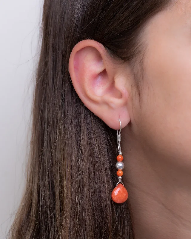 birthday gift earrings for women -Orange Drops Stones Earring