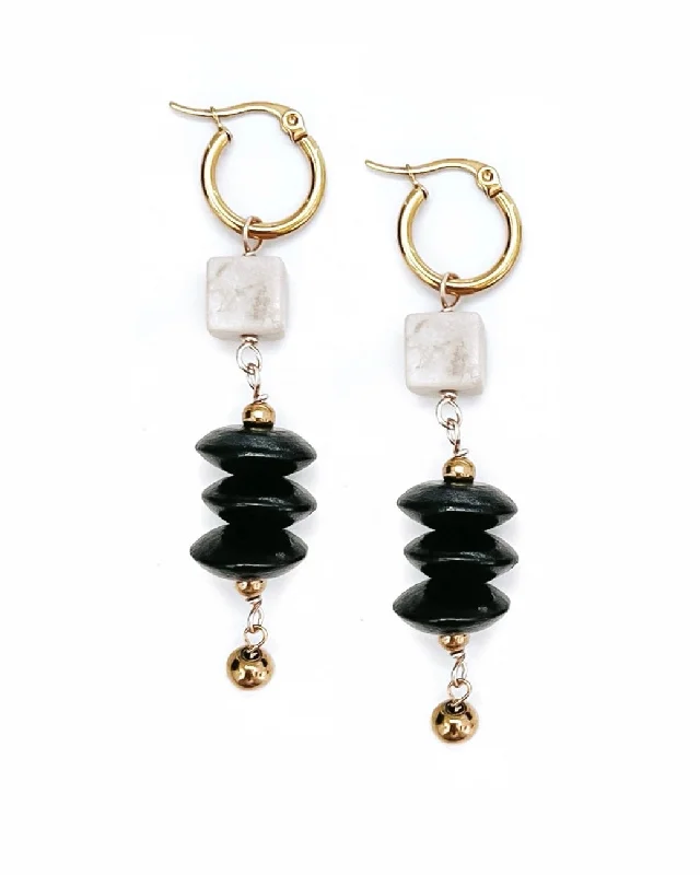 trendy earrings for women -Camille Beaded Charm Hoop Earrings