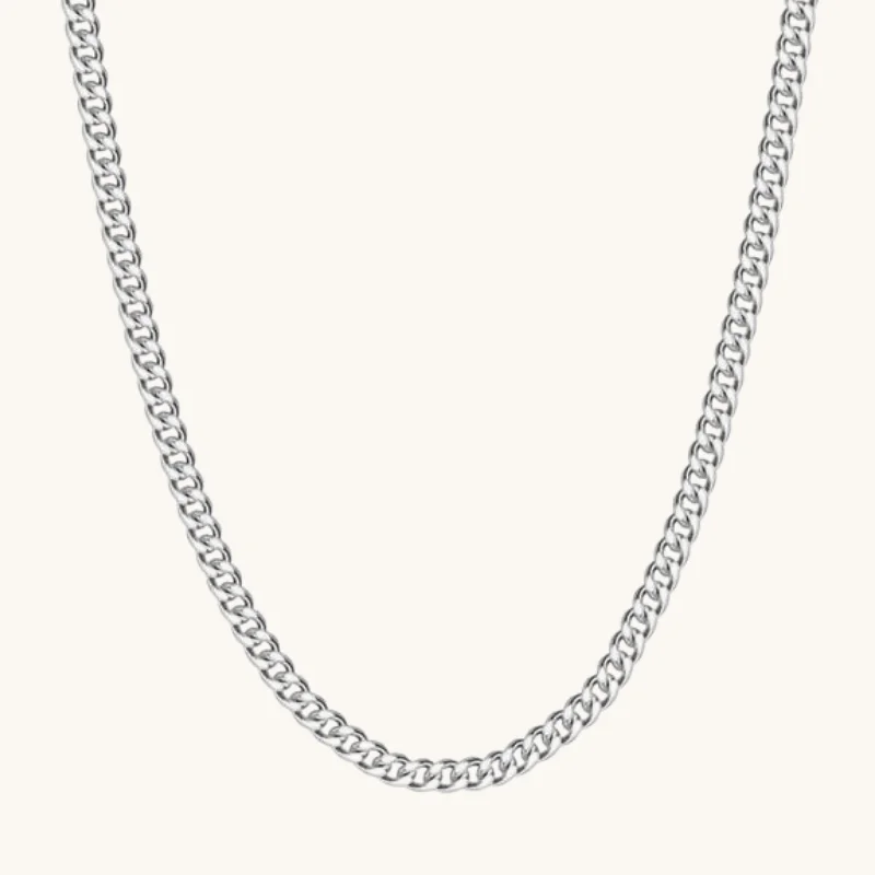 fashionable choker necklaces for women -Men's Silver Cuban Chain Necklace