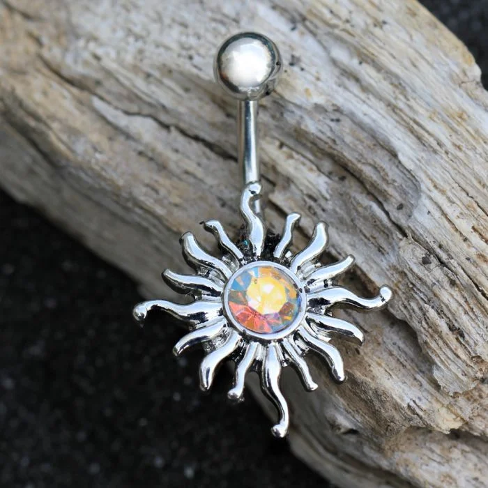 adjustable rings for women -316L Stainless Steel Aurora Borealis Tribal Sun Navel Ring