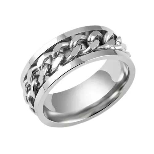 wedding ring sets for women -Stainless Steel Rotatable Chain Ring