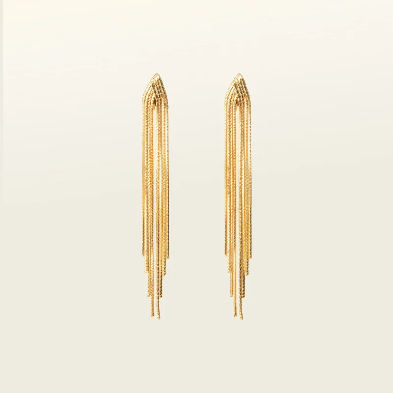 trendy silver earrings for women -Chain Chandelier Clip On Earrings in Gold