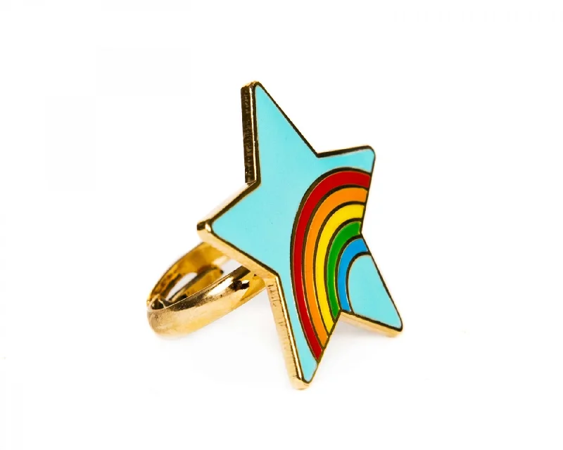 adjustable rings for women -Enamel Ring - Star Rainbow