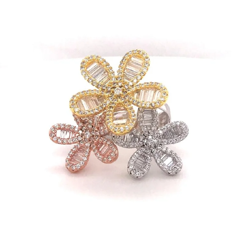 silver statement rings -3 Colour Flower Ring (ARS104398W)