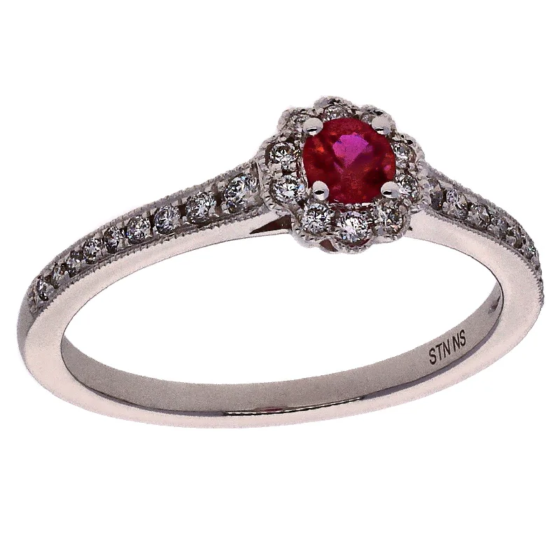 classic pearl necklaces for women -14K White Gold Round Ruby and Diamonds Fashion Ring