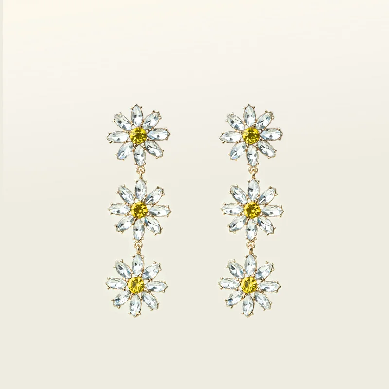 silver hoop earrings for women -Crystal Flower Drop Clip On Earrings