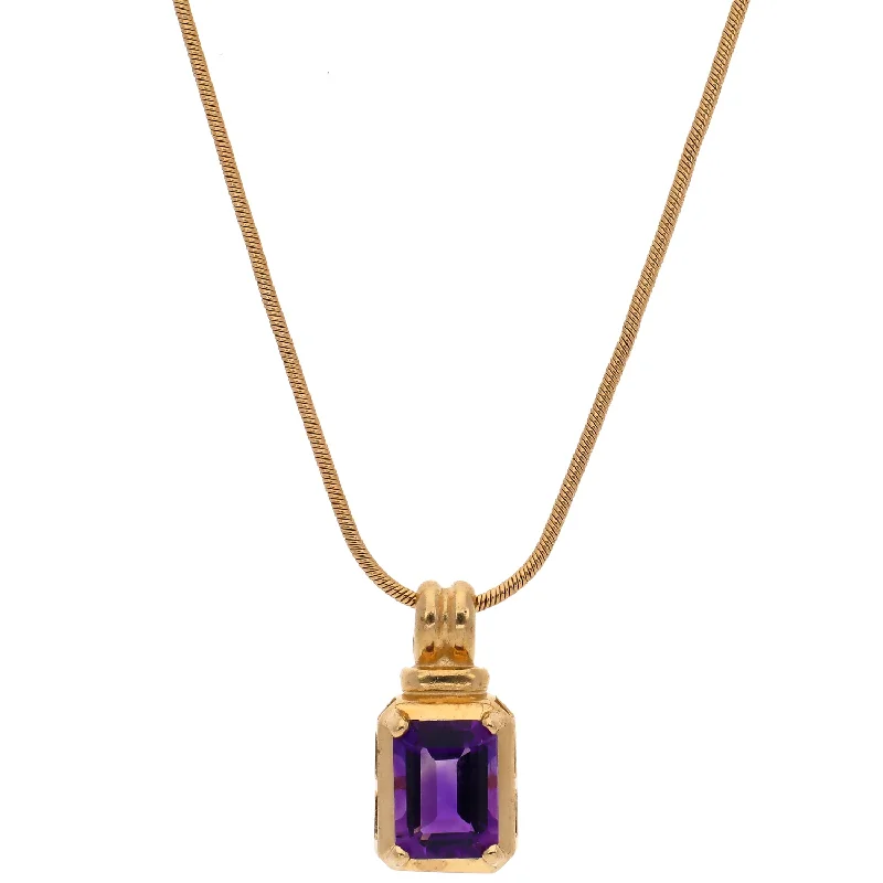 elegant pearl necklaces for brides -14K Yellow Gold Emerald Cut Amethyst Pendant Necklace