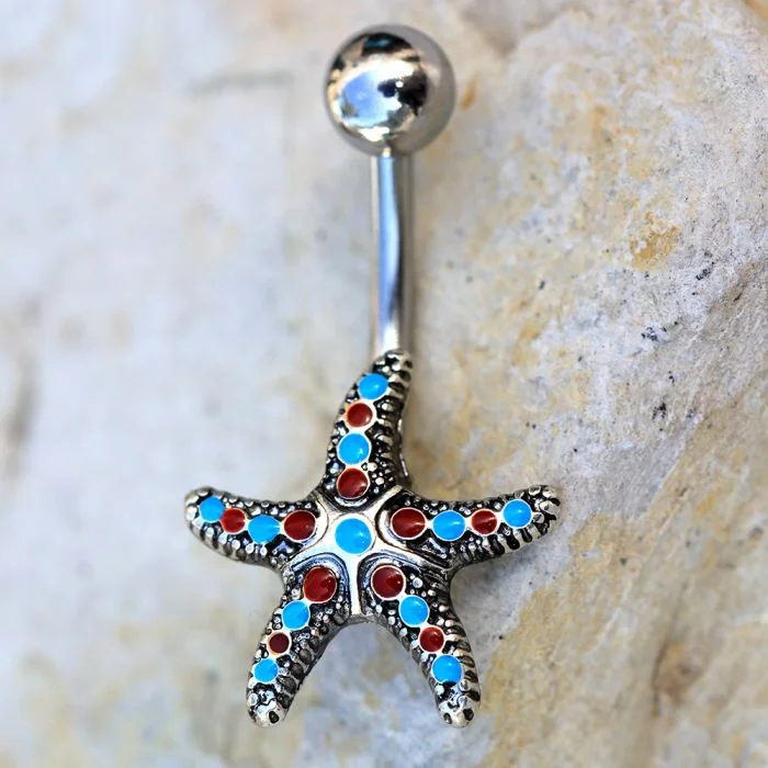 emerald rings for women -316L Stainless Steel Colorful Starfish Navel Ring