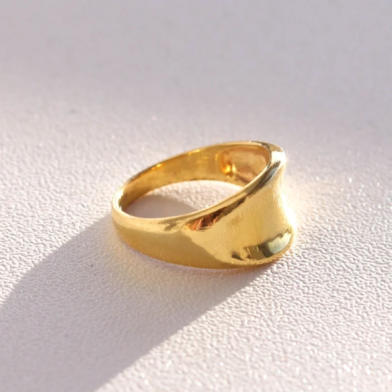 statement rings for women -Concave Ring, Solid 14k Gold