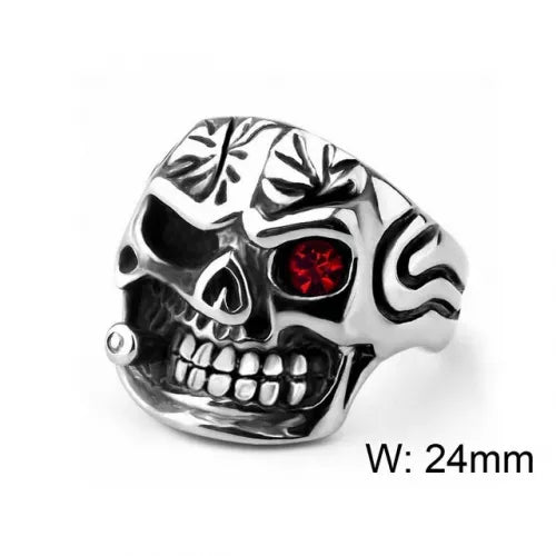 infinity rings for women -Stainless Steel Red CZ Eye Skull Ring