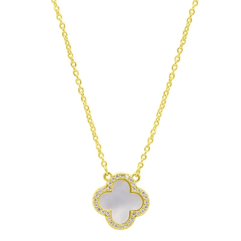 infinity necklaces for women -14k Gold Plated Crystal Halo White Mother of Pearl Clover Necklace