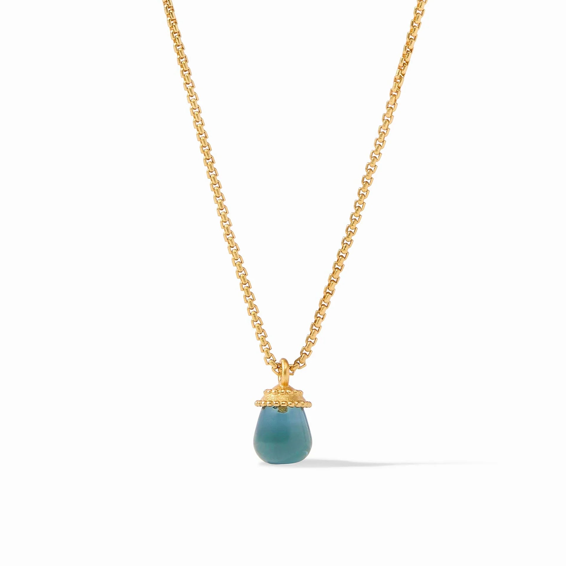 bridal choker necklaces for women -Julie Vos Noel Solitaire 24K Gold Plated Necklace with Peacock Blue Stone