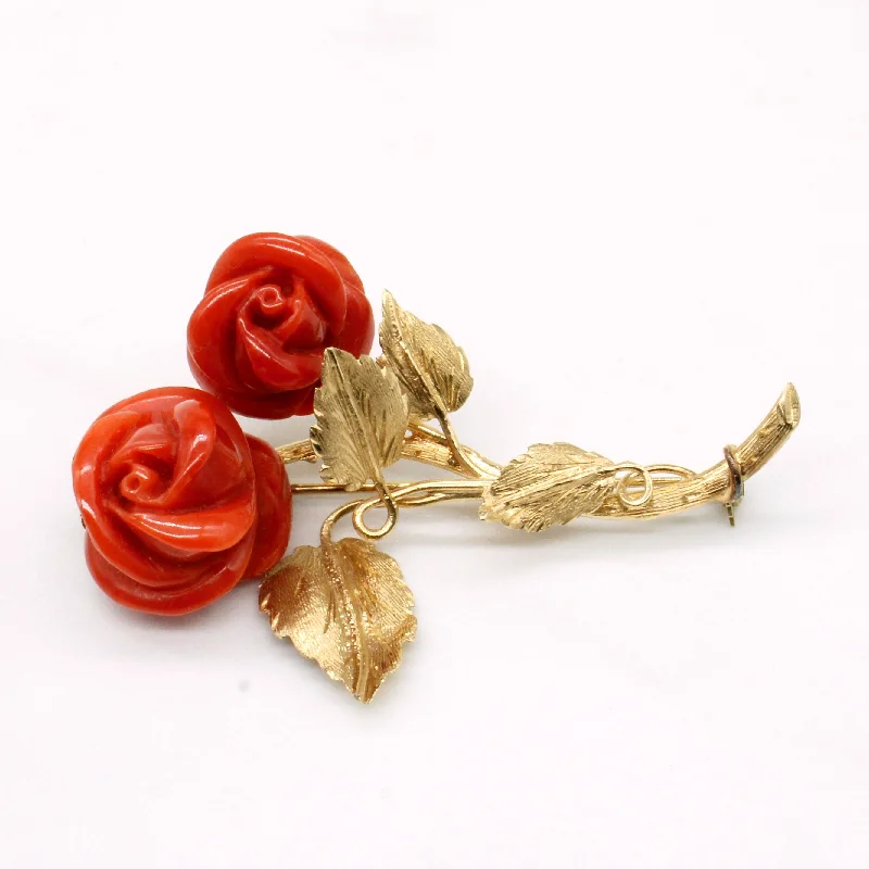 Carved Coral Rose Brooch | 30.00ctw |