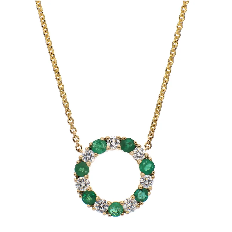 engraved gold necklaces for women -14K Yellow Gold Emerald and Diamond Necklace