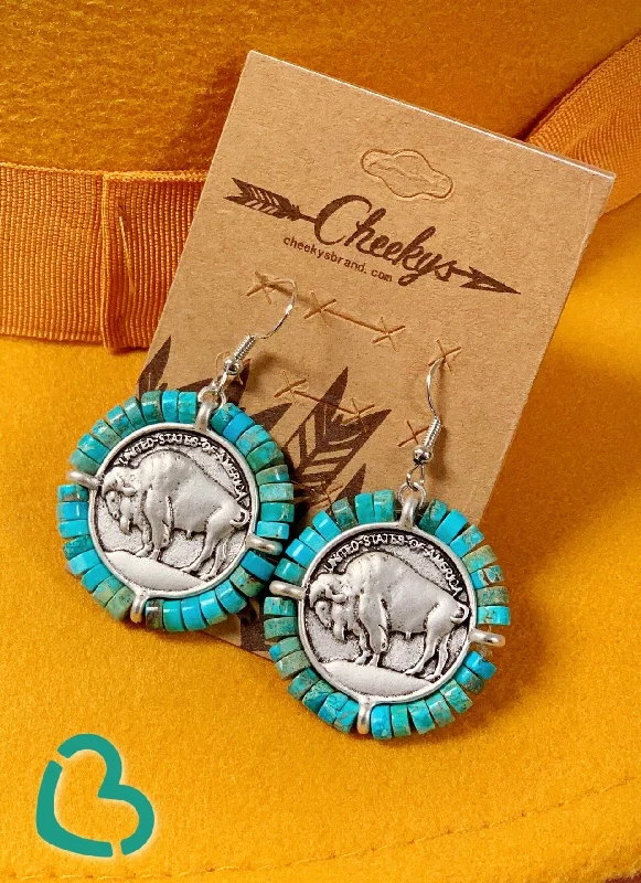 dangling pearl earrings for women -The Tahoe Buffalo Nickel Earrings in Turquoise