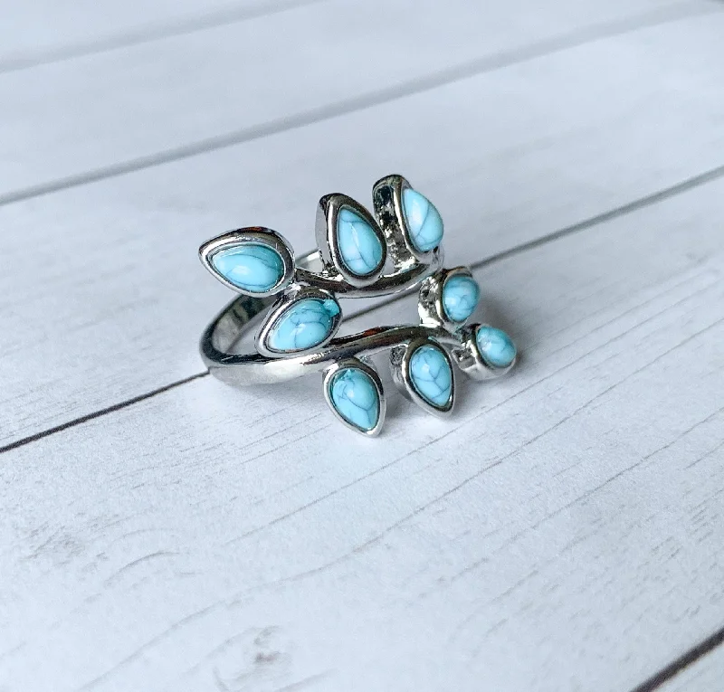 diamond rings for women -Gorgeous Ring with Turquoise Teardrop Shaped Stones