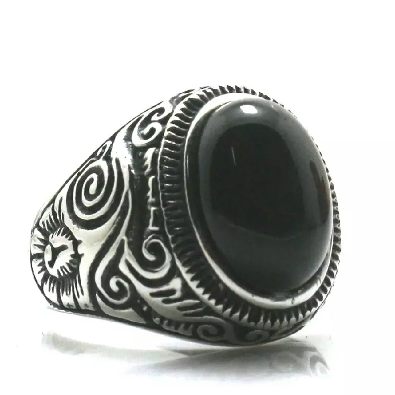 classic diamond rings -Stainless Steel Black Stone Vintage Ring