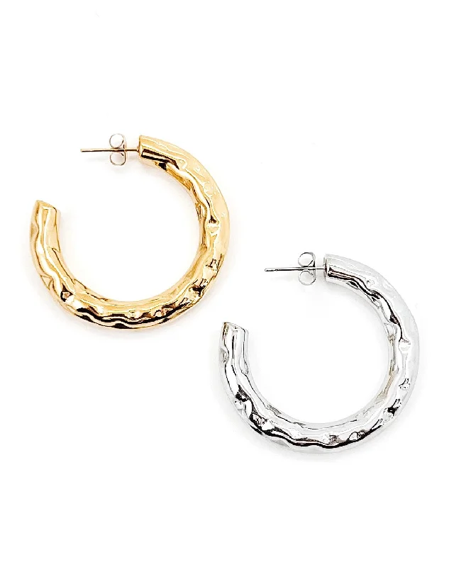 rhinestone earrings for women -Elondo Hammered Hoop Earrings || Choose Color