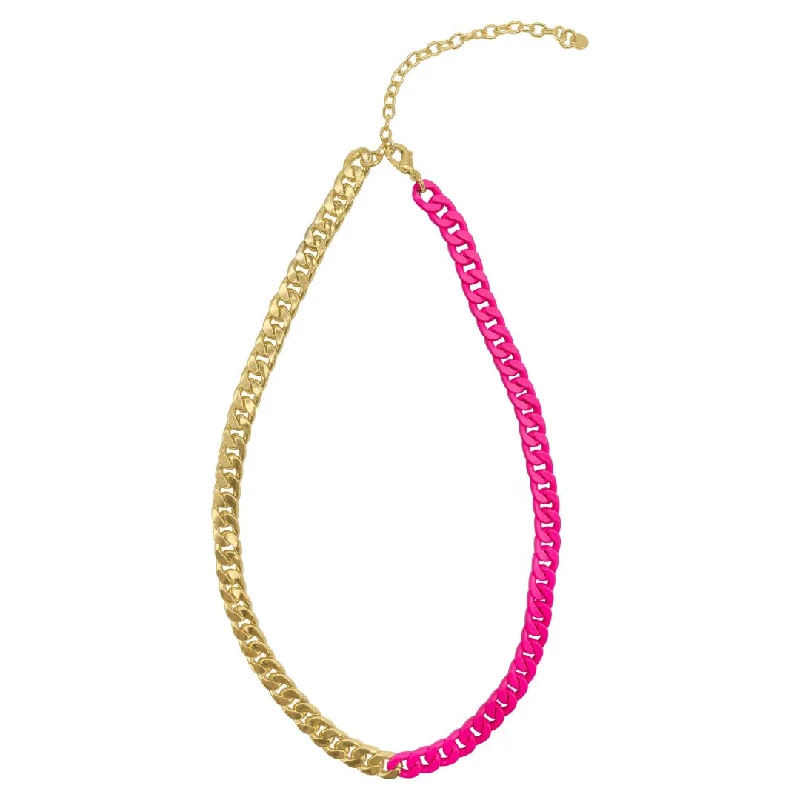 adjustable necklaces for women -14k Gold Plated Half Neon Pink Half Curb Chain Necklace