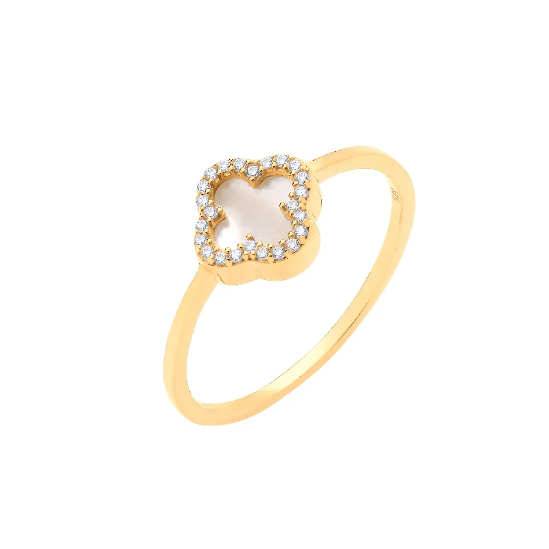 pearl rings for women -Clover CZ Ring - 9ct Gold