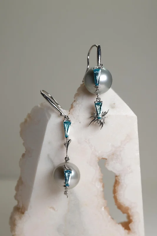 luxury drop earrings for women -ANSWER B. by Bianca Chong - Grey Pearl and Apatite Earrings