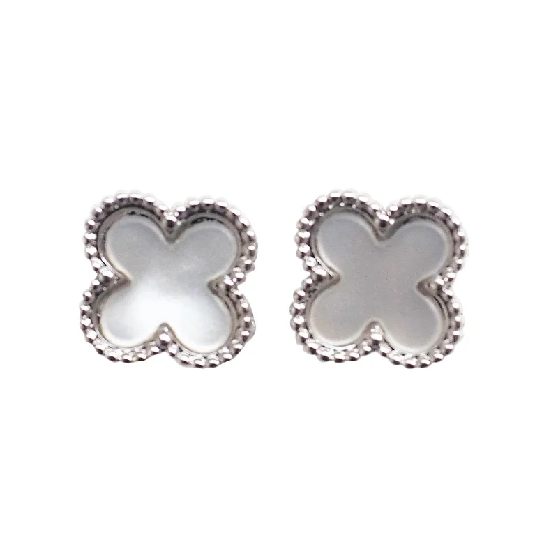 chandelier earrings for women -Silver Clover Swarovski Crystal Rhinestone Pave Invisible Clip On Stud Earrings ( White )