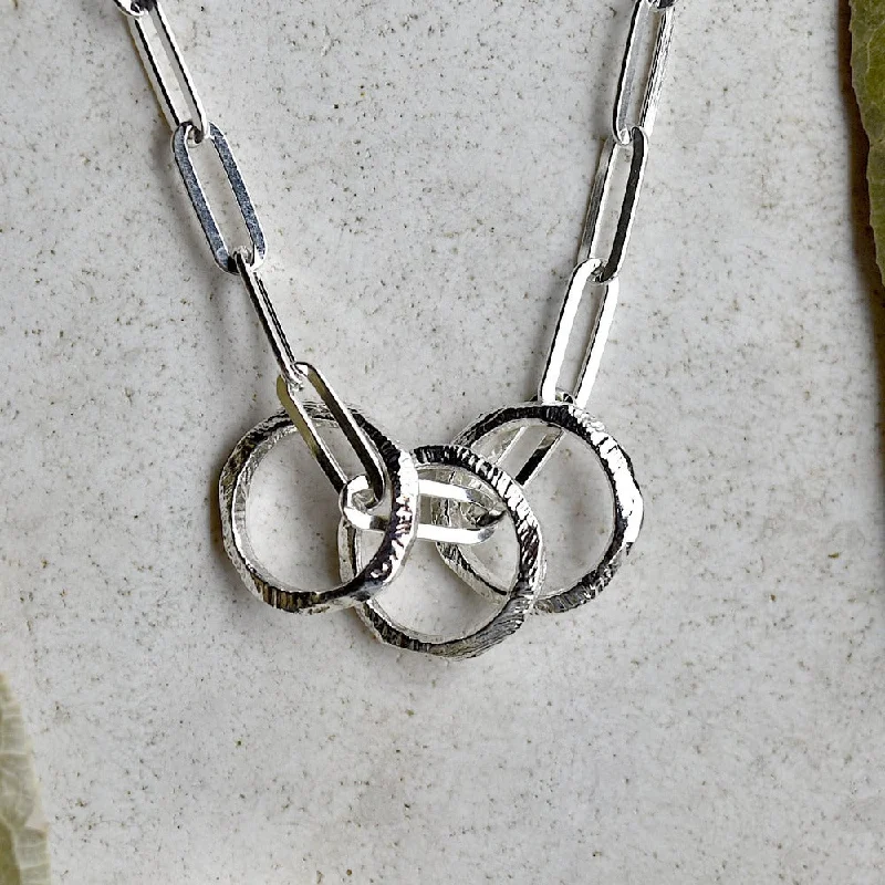 romantic necklaces for women -Three Rings on a Paperclip Chain Necklace