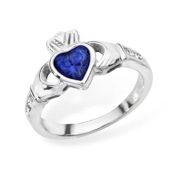 gemstone rings for women -September Birthstone Claddagh Ring - Sterling Silver