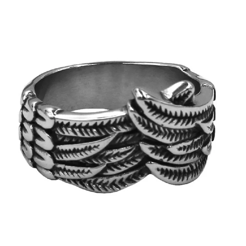 men’s style rings for women -Stainless Steel Protection Wings Ring