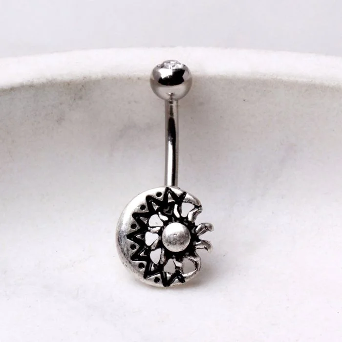 diamond rings for women -316L Stainless Steel Sun and Moon Navel Ring