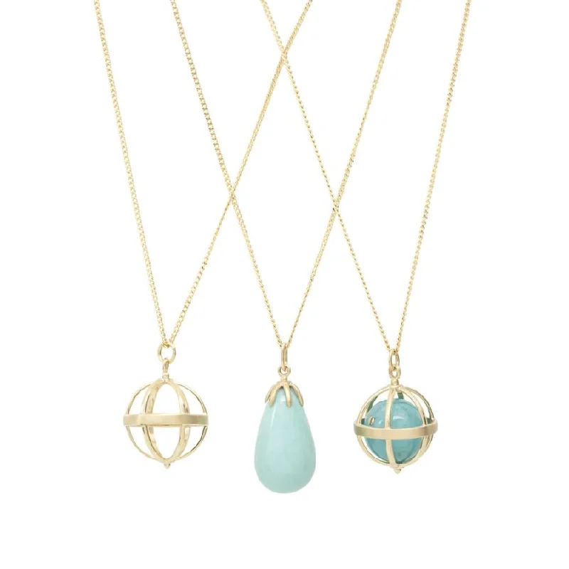 fashion pendant necklaces for women -Large Cage Necklace with Gemstone Ball