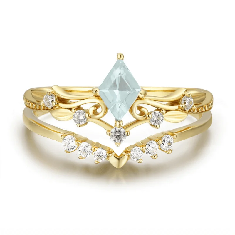 casual necklaces for women -Victorian Lace Aquamarine© and Hearty Heart Ring Set (Yellow Gold)