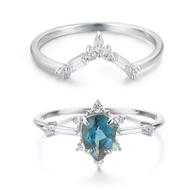 moonstone necklaces for women -Gaia London Blue Topaz Ring & Monte Arc Ring Set