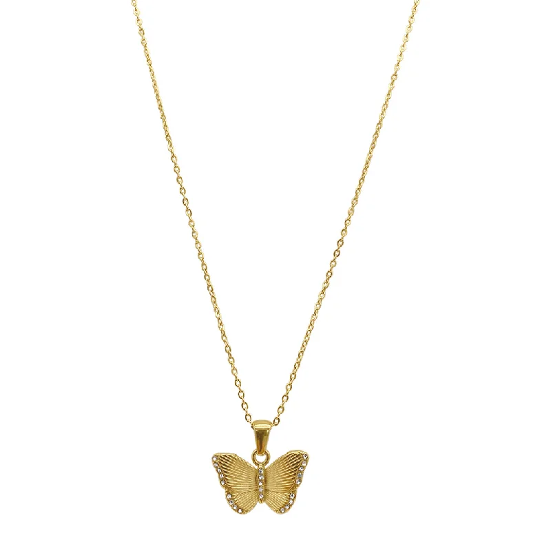 dainty silver necklaces for women -Tarnish Resistant 14k Gold Plated Butterfly Pendant Necklace