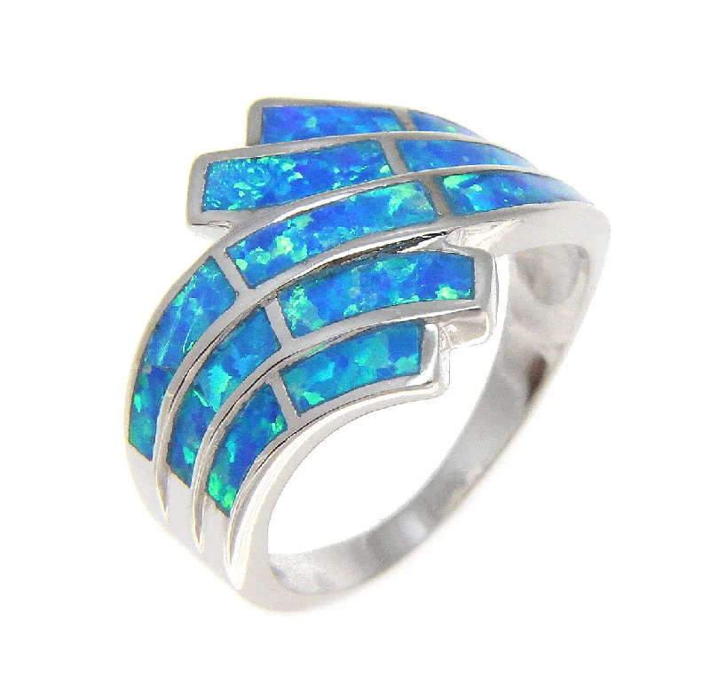 wedding ring sets for women -925 Sterling Silver Rhodium Women Men Blue Opal Ring Size 5-10