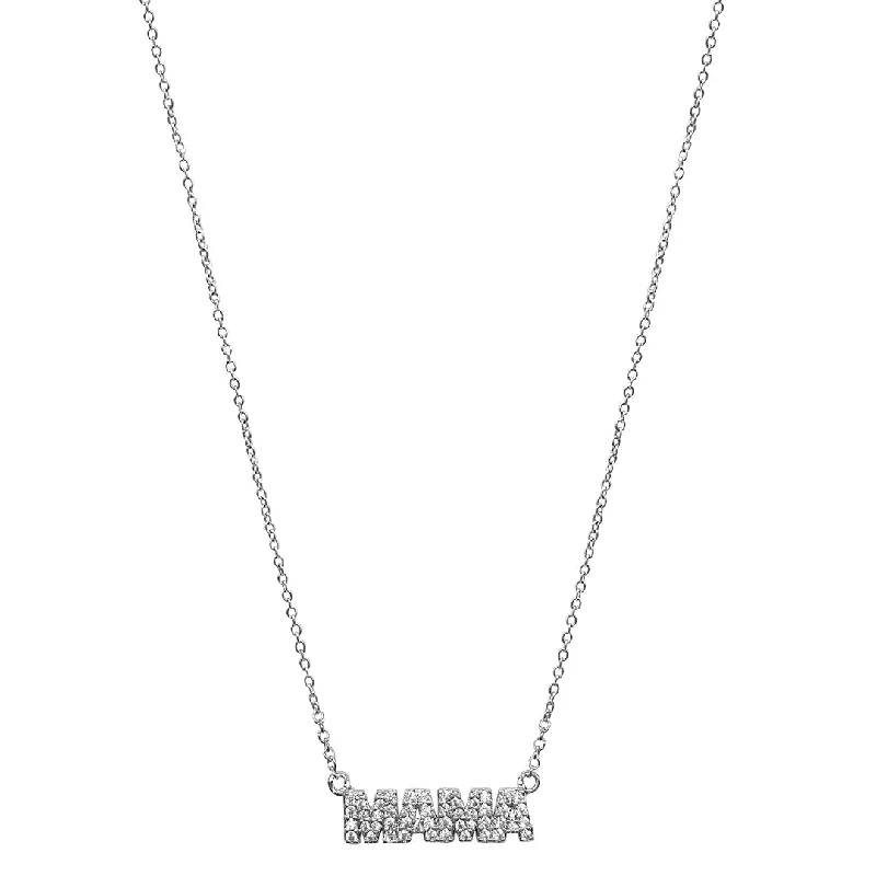 gold necklace sets for women -Rhodium Plated CZ Mama Necklace