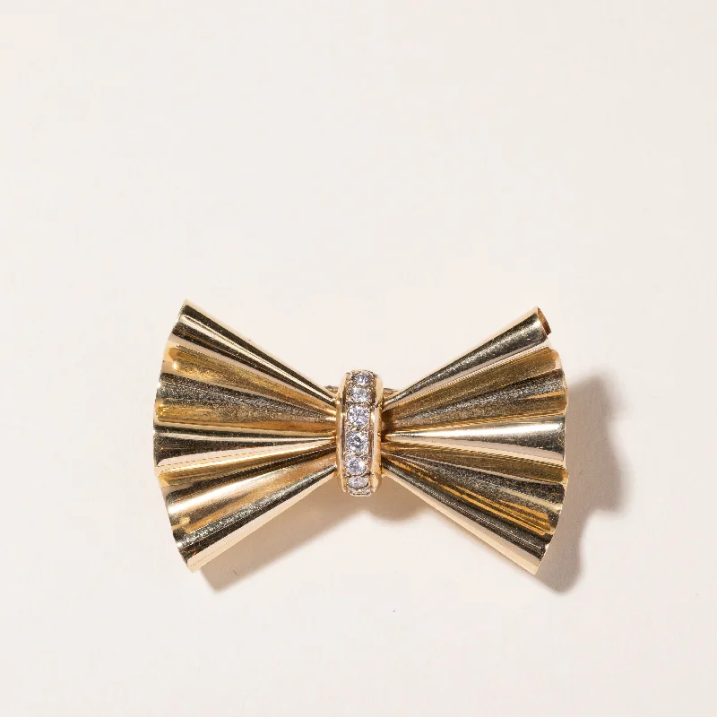 14k Yellow Gold Bow Design Diamond Brooch | 0.28ctw |