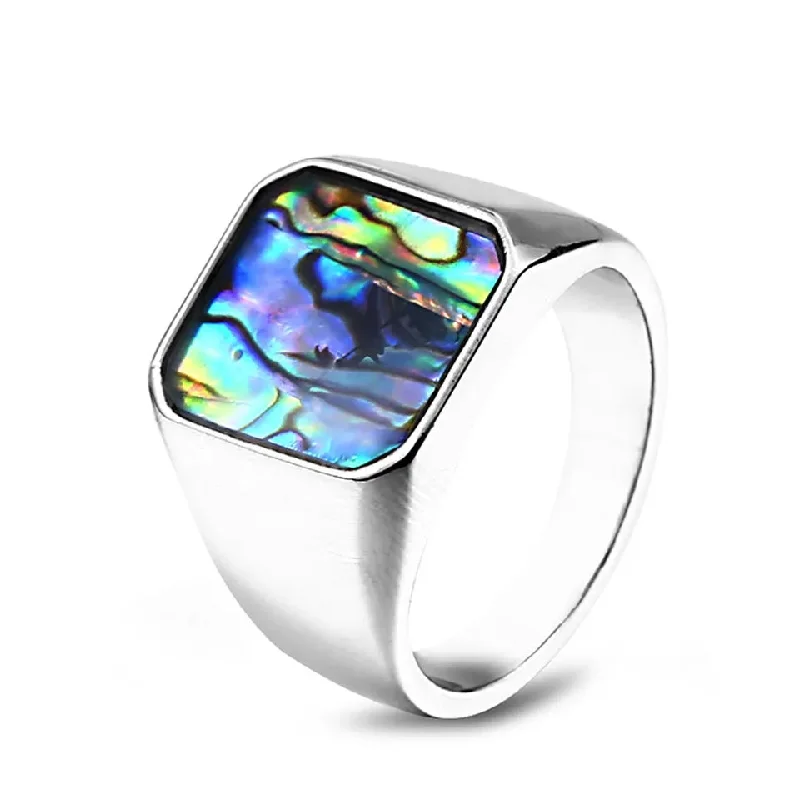 stackable diamond rings -Stainless Steel Abalone Shell Ring