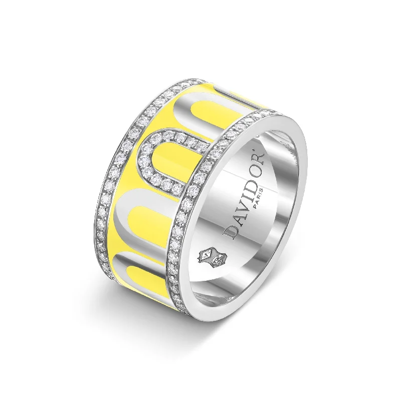 boho necklaces for women -L'Arc de DAVIDOR Ring GM, 18k White Gold with Limoncello Lacquered Ceramic and Porta Diamonds