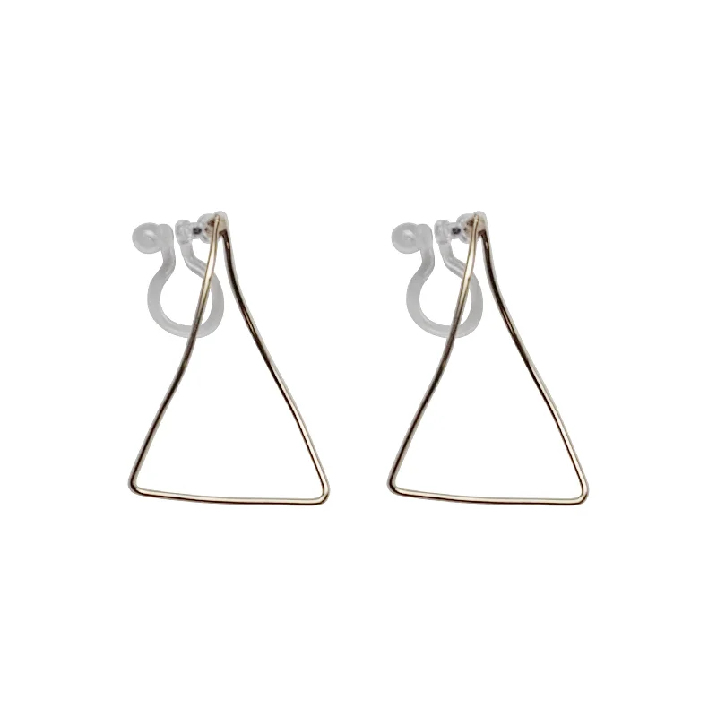 luxury diamond earrings for women -Gold Distorted Triangle Hoops Invisible Clip On Stud Earrings